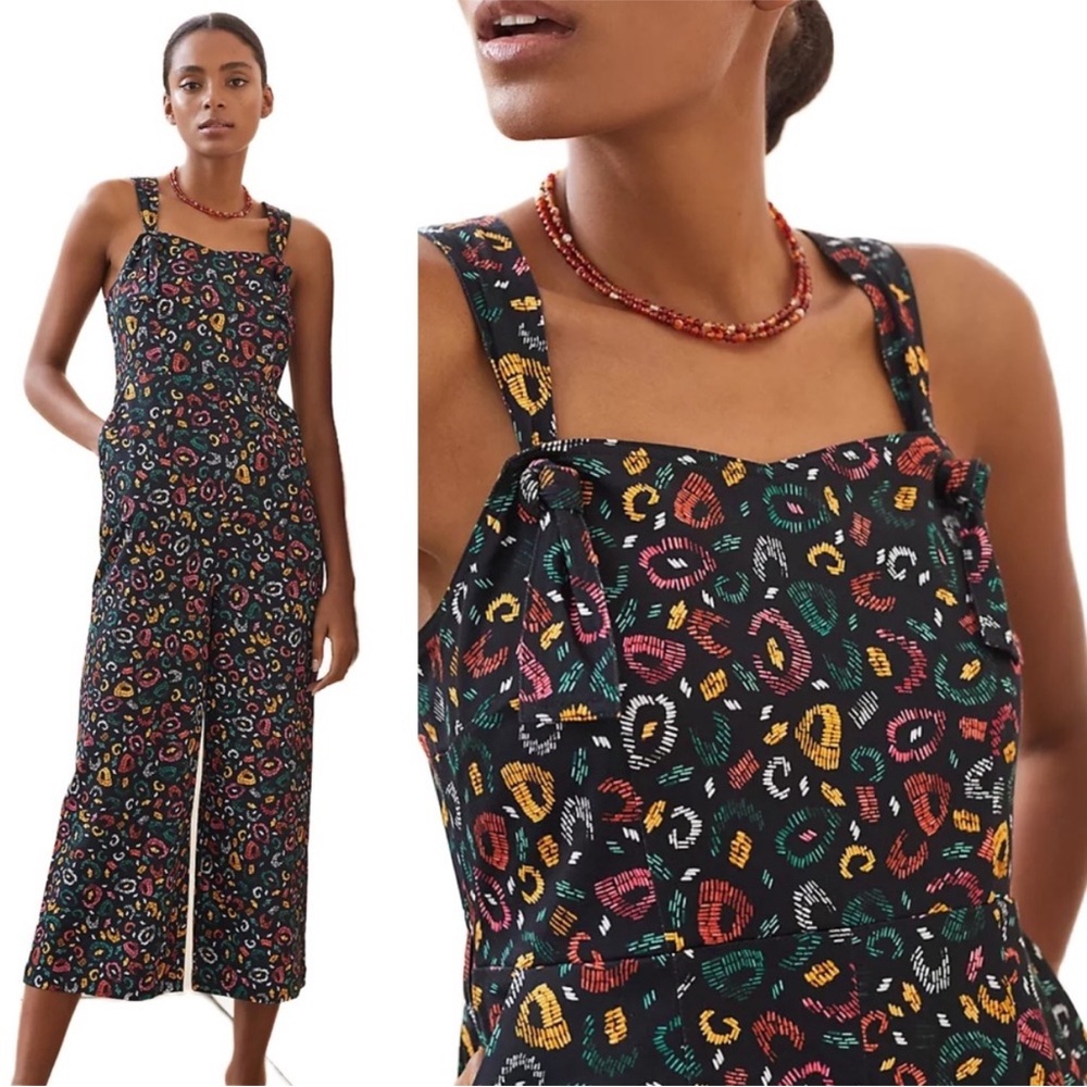 Anthropologie Farm Rio Cropped Adventure Jumpsuit Black Motif Size Small